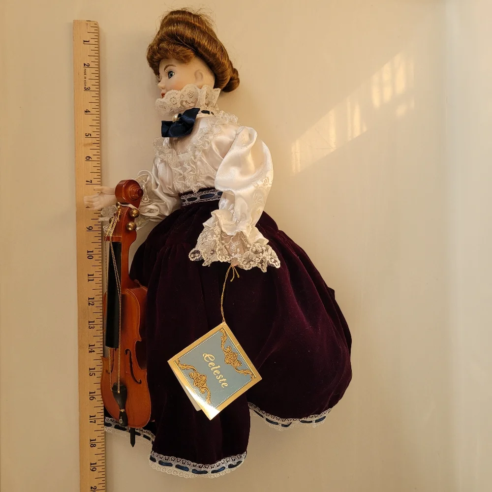 CELESTE Victorian Style Musical Porcelain Doll W/ Cello ANCO 1994 "Feelings" - Picture 15 of 16